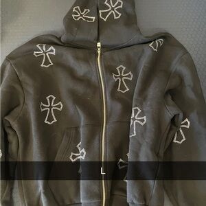 Black Hoodie with Cross Embellishments